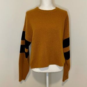 John + Jenn Brown & Black Georgie Varsity Knit Crew Neck Sweater Size Small